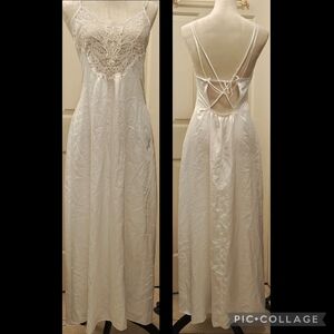 80s Lady Cameo Dallas Satiny Bridal Lingerie Slip Dress w Lace Pearls Rhinestone